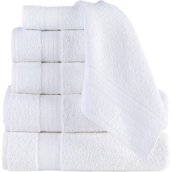 Unbranded White 100% Cotton 6 Piece Premium Towel Set, 2 Bath Towels 2 Hand Towels 2 Washcloths