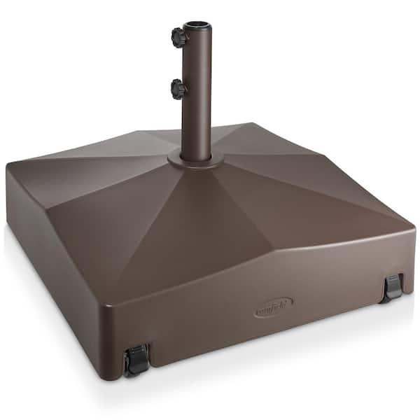 Casafield 131 lb Fillable Capacity HDPE Plastic Mobile Patio Umbrella Base with 4 wheels, 24 in. in Brown