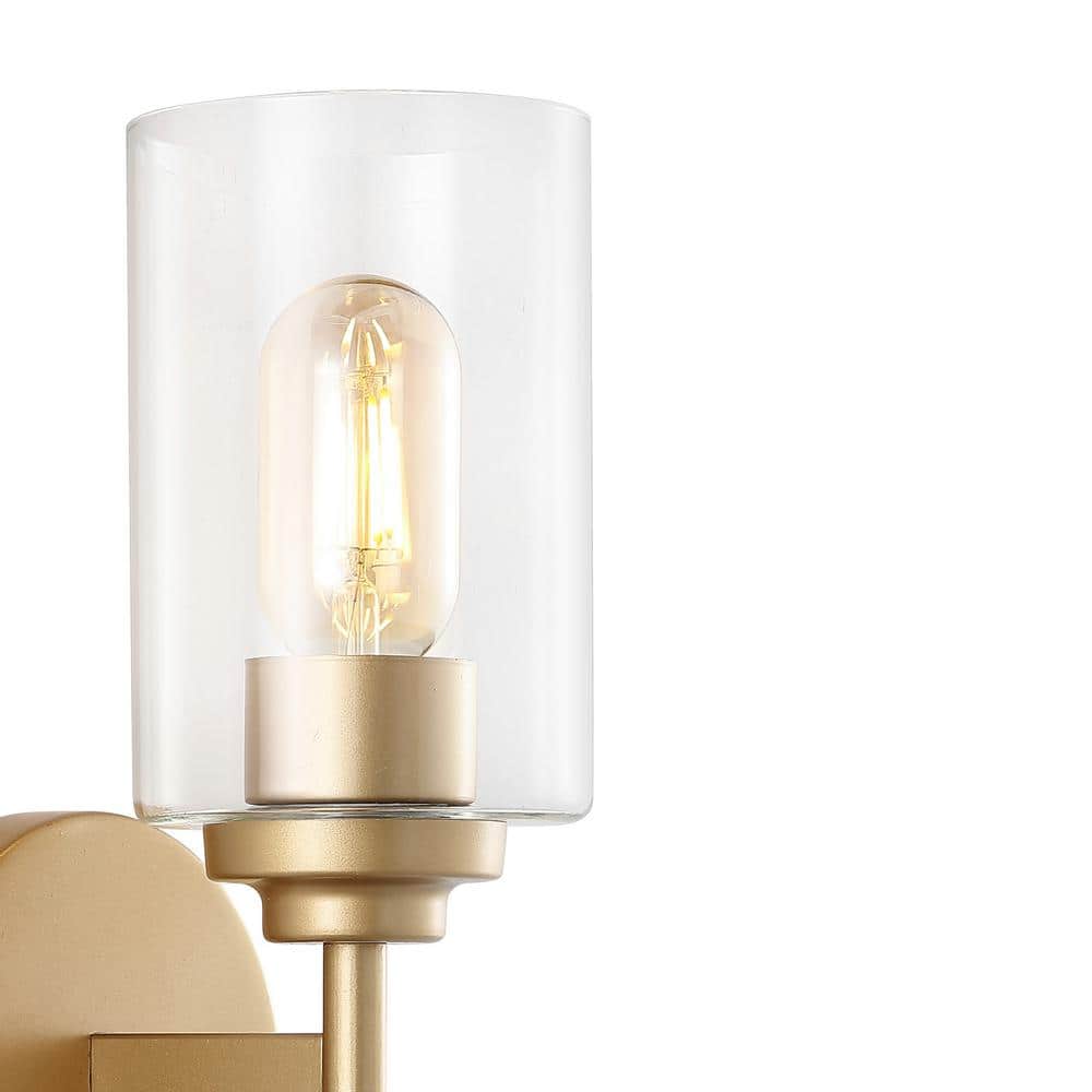 Giles 16" Brass Gold Cylinder Vanity Sconce with Clear Glass
