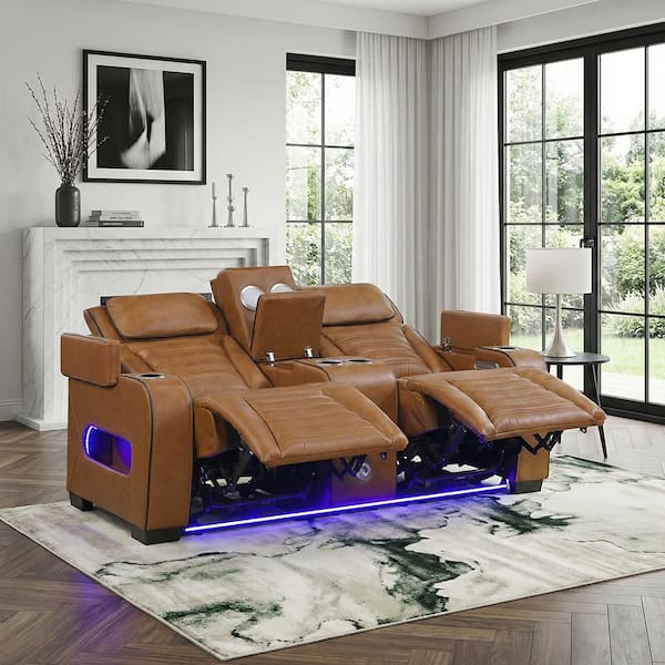 Lazzara Bedos 73 in. W Brown Top Grain Leather 2-Seater Power