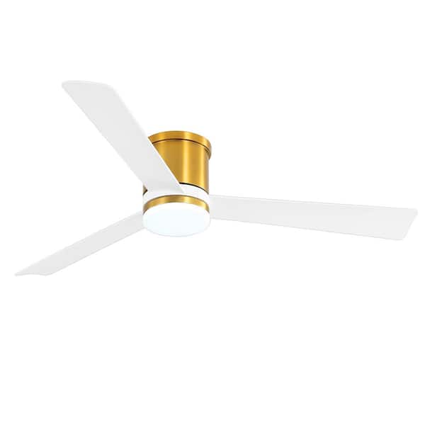 Breezary Sawyer III 52 in. Integrated LED Indoor White-Blade Gold Ceiling Fan with Light and Remote Control Included