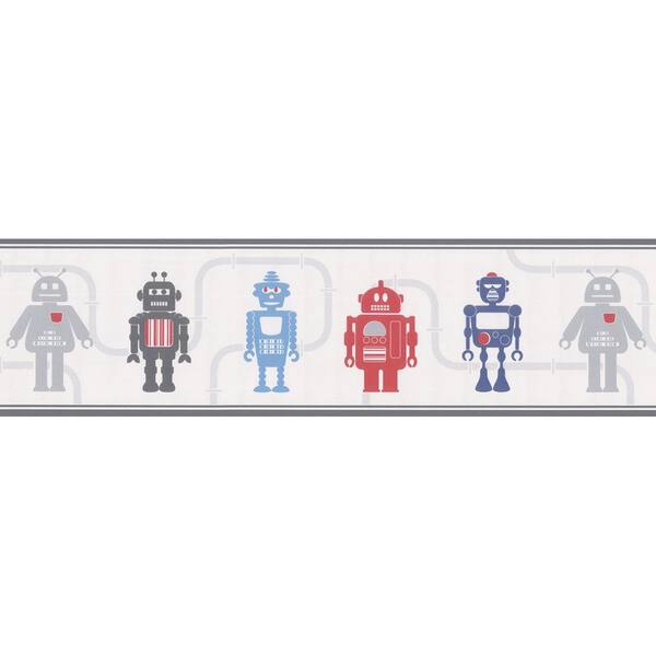 Brewster Robot League Silver Robots Multicolor Wallpaper Border