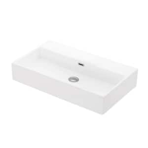 Quattro 70 Wall Mount/Vessel Bathroom Sink in Matte White without Faucet Hole