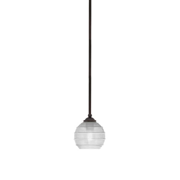 Unbranded Clevelend 100-Watt 1-Light Brown Pendant Mini Pendant Light with Clear Ribbed Glass Shade and Light Bulb Not Included