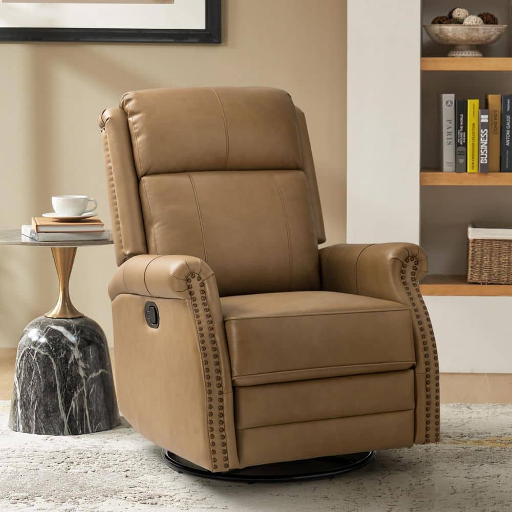 Sonia Transitional Taupe 30.5 in. Wide Genuine Leather Manual Rocking Recliner with Metal Base and Rolled Arms price history on PriceWatchPro