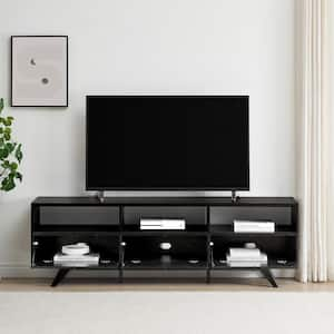 70 in. Black Wood Mid-Century Modern TV Stand with 3 Drop-Down Doors Fits TVs up to 80 in.