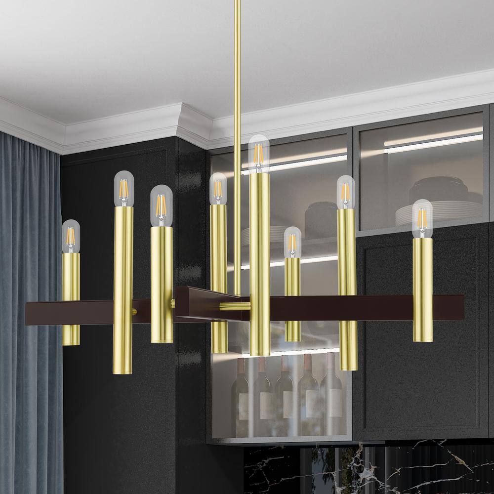 Helsinki Satin Brass Exposed Bulb 8-Light Mid-Century Modern Chandelier