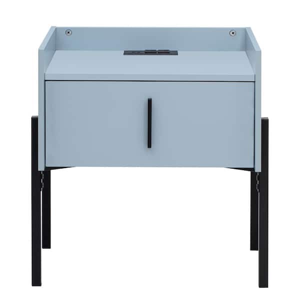 JASIWAY Blue 1-Drawer 18.3 in. W Nightstand with USB Charging Ports