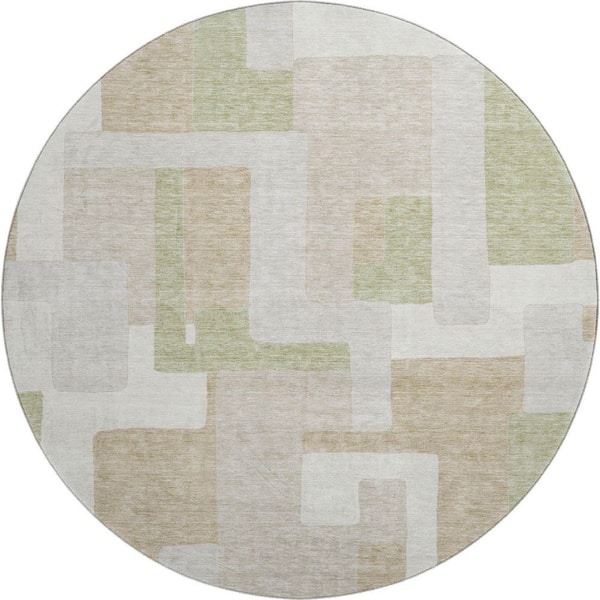 Addison Rugs Mayfield Premium Machine Washable Abstract AMF955 Beige 8 ft. x 8 ft. Round Rug