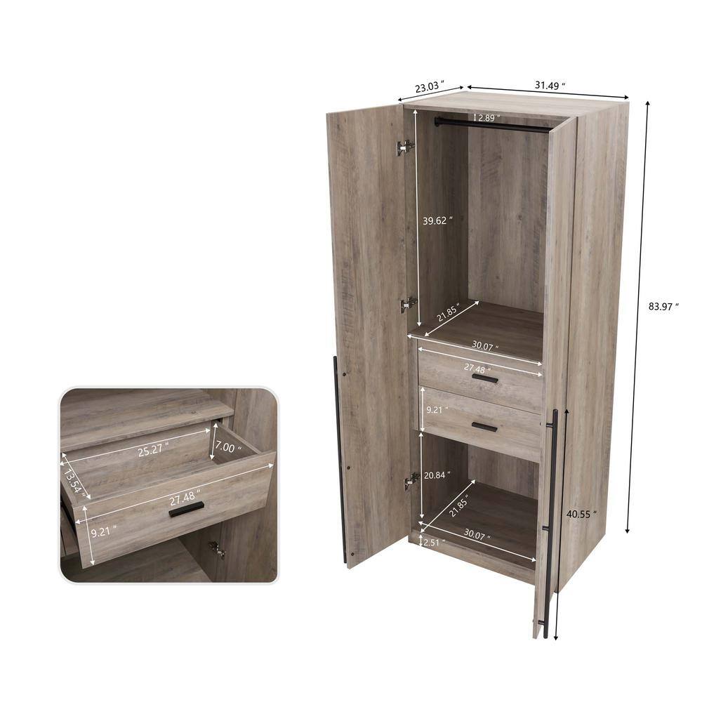 Rustic Grey 4-Door Modular Wardrobe Closet