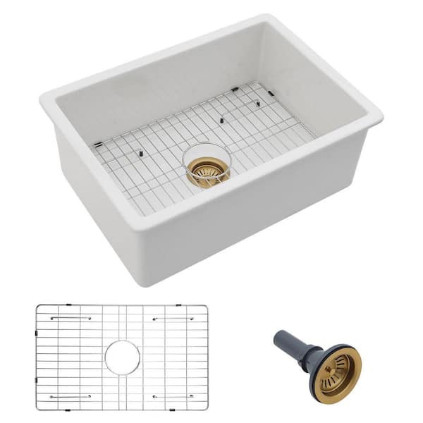 27 in. W x 19 in. D Undermount Single Bowl Ceramic Kitchen Sink with Bottom Grid