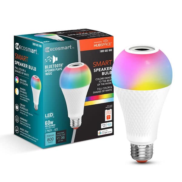 60-Watt Equivalent Smart A21 Bluetooth Speaker Color Selectable RGBW E26 Medium Base LED Light Bulb Powered by Hubspace