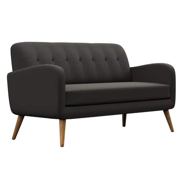 Handy Living Werner 65.5 in. Charcoal Gray Linen-Like Fabric with Natural Legs 2-Seat Mid Century Modern Sofa