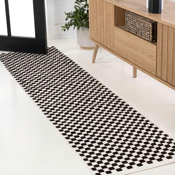 Finn High-Low Modern Minimalist Checkered Monotone Black/White 2 ft. x 8 ft. Runner Rug