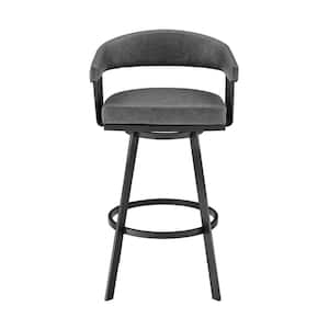 30 in. Mod Gray Faux Leather Black Finish Swivel Bar Stool