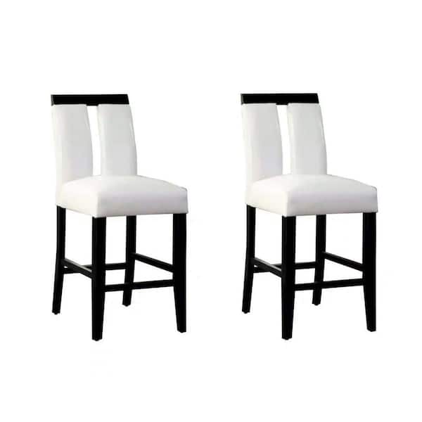 Wateday 41 in. White High Back Wood Frame Stool Height 28 in. Bar Stool with Leather Seat (Set of 2)