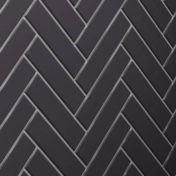 2 in. x 8 in. Carbon Gloss Glass Subway Tile Sample