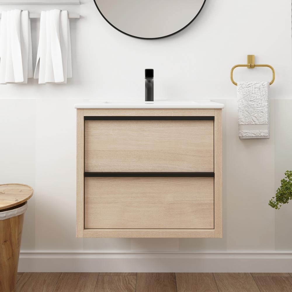 24 in. W x 18 in. D x 21 in. H Wall Mounted Single Sink Bath Vanity in Plai