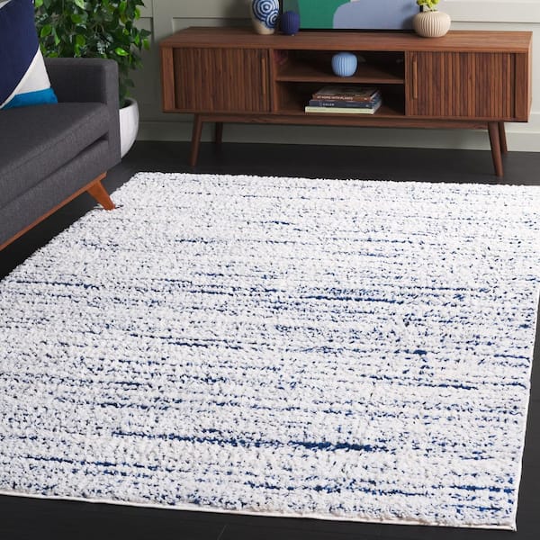 Rumi Shag 8 ft. x 10 ft. Navy/Ivory Abstract Striped Area Rug