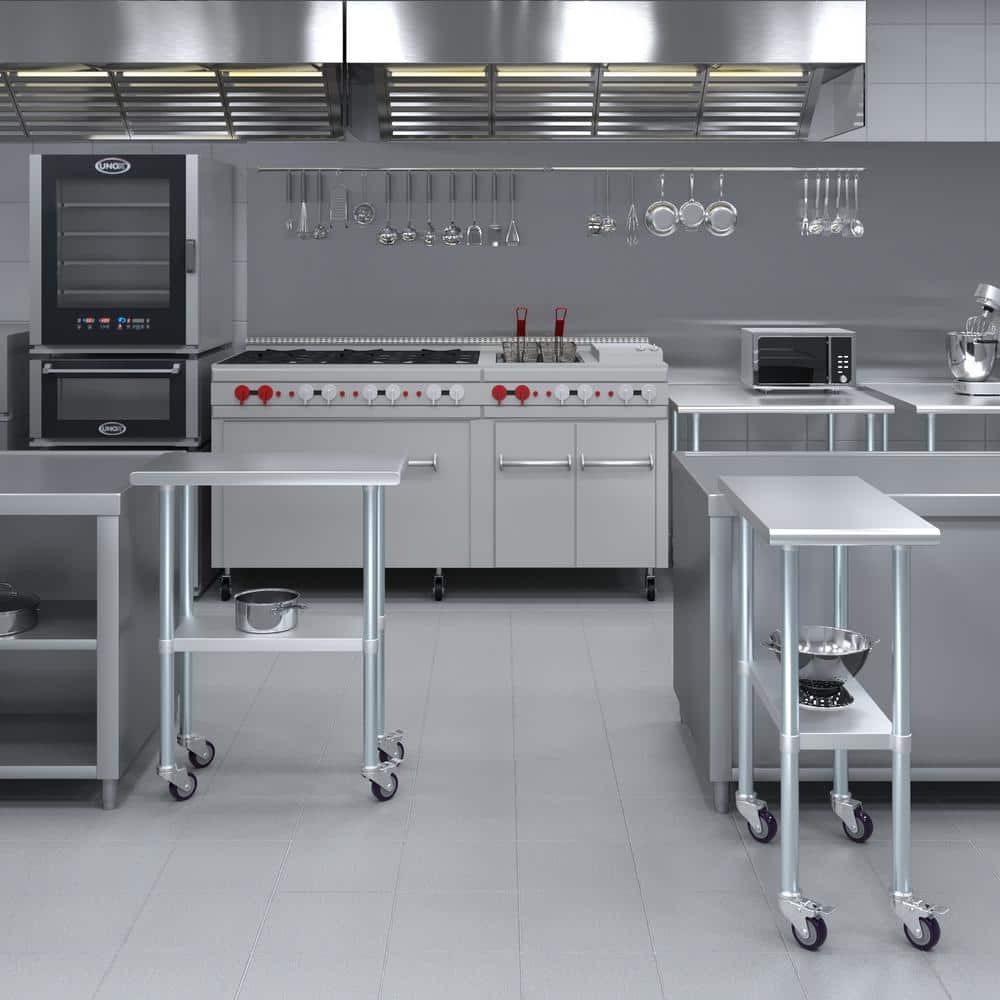 15" x 30" Stainless Steel Work Table with Undershelf and Casters
