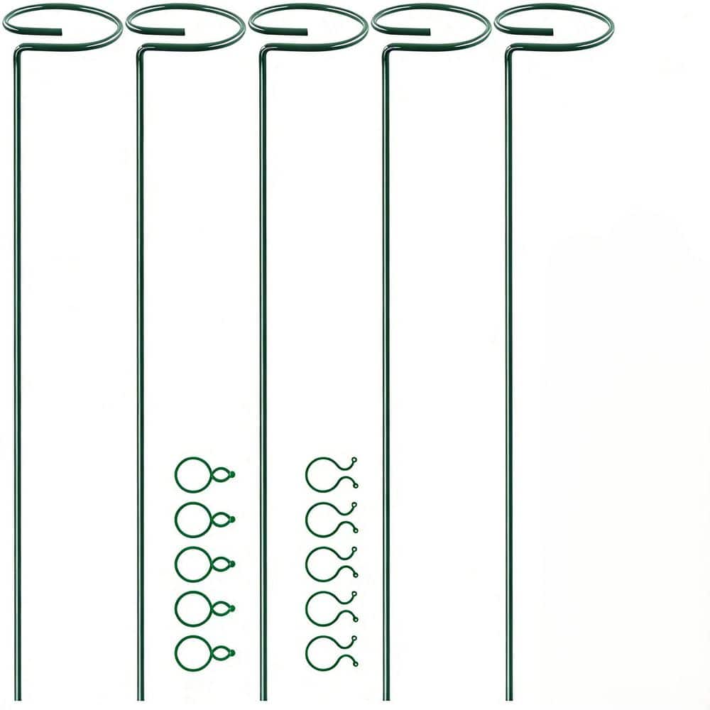17 in. Dark Green Powder-Coated Steel Single Stem Plant Support Stakes with 10 Clips 5-Pack price history on PriceWatchPro