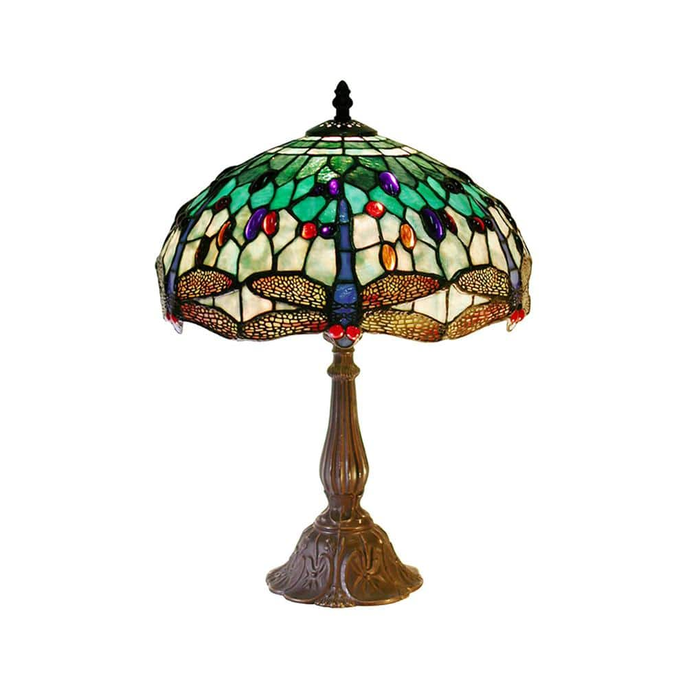 Warehouse of Tiffany 16 in. Dragonfly Multicolored Brown Table Lamp ...