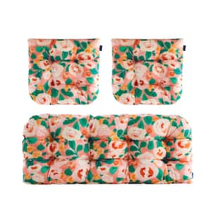 3-Piece Outdoor Chair Cushions Loveseats Outdoor Cushions Set Floral for Patio Furniture in Oil Painting Pink H4" X W19"