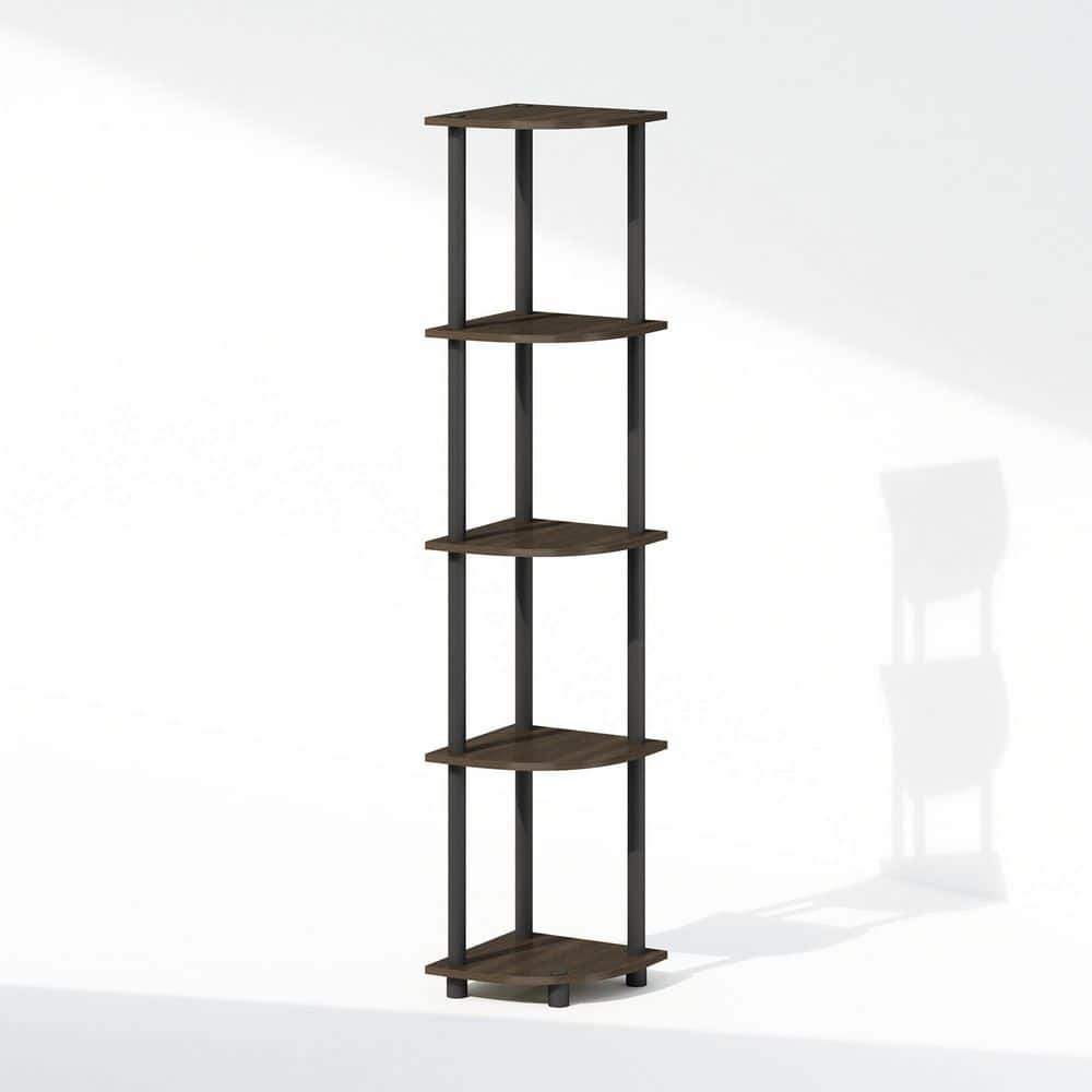 TURN-N-TUBE 57.7 in. Tall Brown Grain/Black Wood 5-Shelf Bookcase