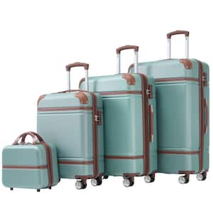 4-Piece Green Expandable ABS Hardshell Spinner 20 in. 24 in. 28 in. Luggage Set with 3-Digit TSA Lock, Cosmetic Case
