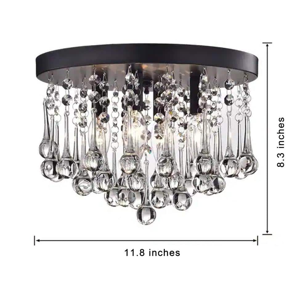 Black Crystal 4-Light Flush Mount Ceiling Fixture