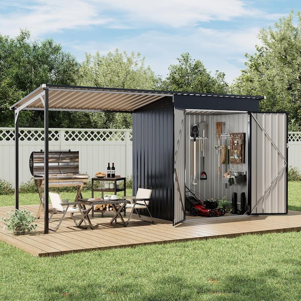12ft.W x 4 ft.D Outdoor Storage Shed & Hardtop Gazebo Combo with Lockable Metal Tool Shed and Open Pergola, (48 sq. ft.)