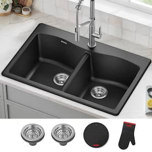 Forteza 33 in. Drop-In/Undermount 50/50 Double Bowl Black Granite Composite Kitchen Sink