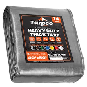40 ft. x 50 ft. Silver/Black 14 Mil Heavy Duty Polyethylene Tarp, Waterproof, UV Resistant, Rip and Tear Proof