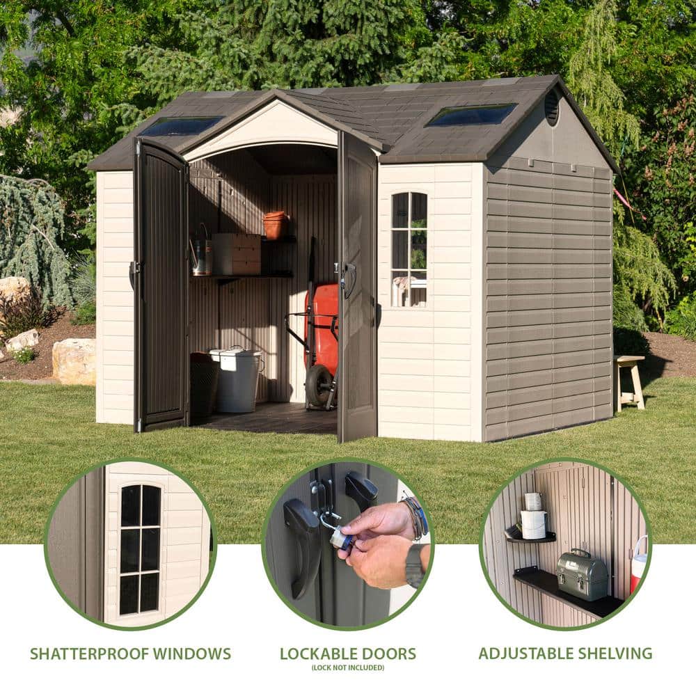 Lifetime Tan and Brown Polyethylene Outdoor Storage Shed with Double Doors, 10 x 8 ft.