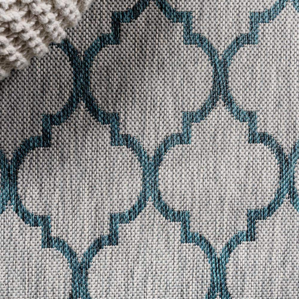 Moroccan-Inspired Gray/Teal Trellis 8'x10' Synthetic Area Rug