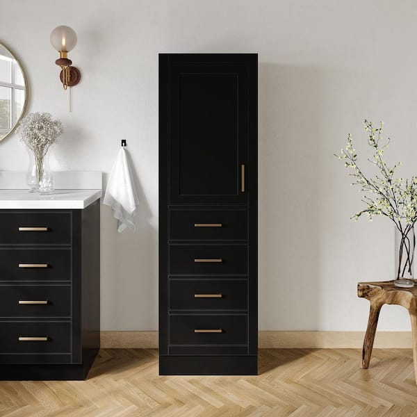 Hepburn 20 in. W x 16 in. D x 65 in. H Black Freestanding Bath Linen Cabinet with Doors and Adjustable Shelves