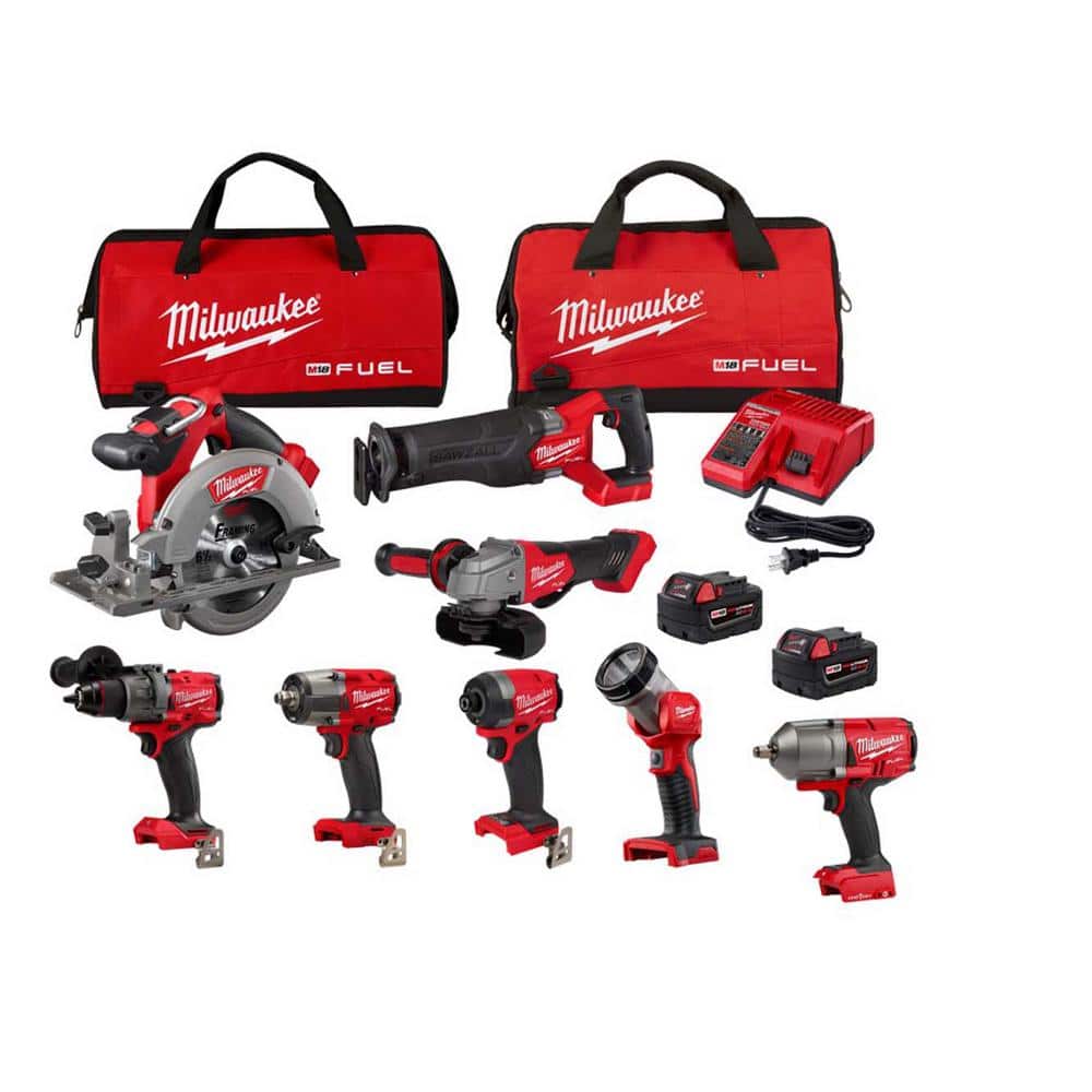 Milwaukee M18 FUEL 18V Lithium-Ion Brushless Cordless Combo Kit with (2) 5.0 Ah Batteries (7-Tool) & 1/2 in. Impact Wrench -  3697-27-2967-20
