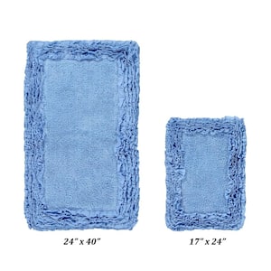 Shaggy Border Collection 2 Piece Blue 100% Cotton Bath Rug Set - (17" x 24" : 24" x 40")