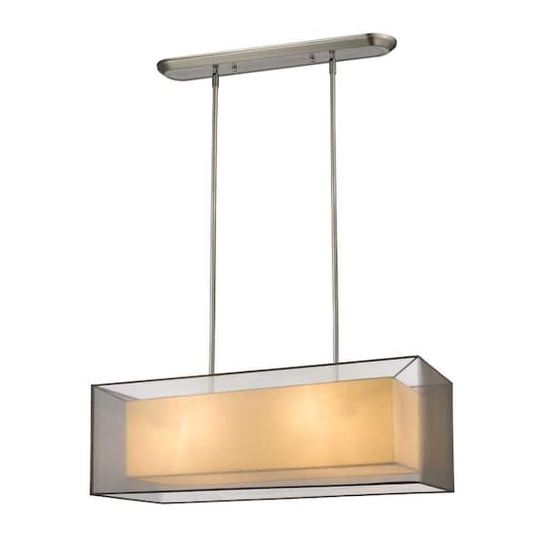 Filament Design Reagan 4-Light Brushed Nickel Kitchen Island Light with Black Outside, White Inside Organza Shades