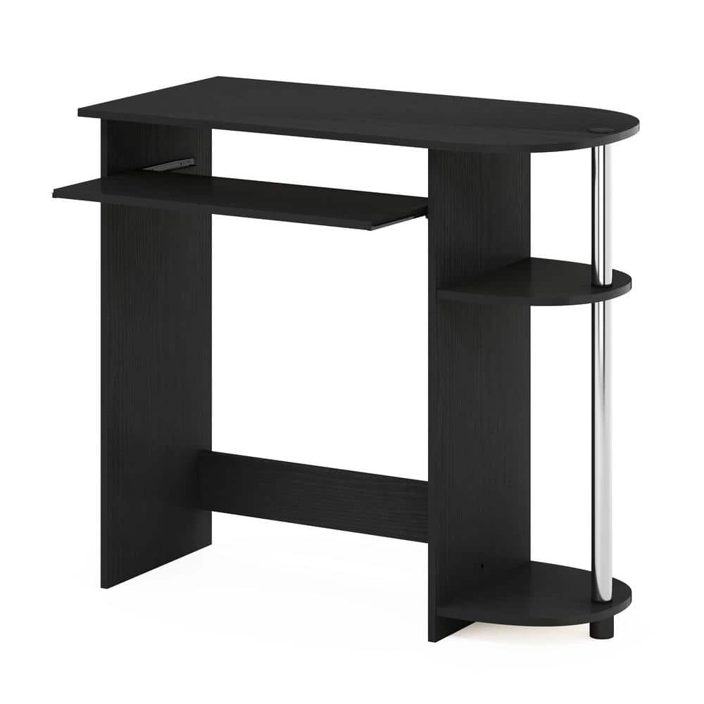 Americano and Stainless Steel Compact Computer Desk with Keyboard Tray