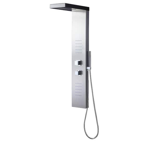 LUXIER 48 in. 2-Jet Thermostatic Shower System Panel with Rainfall Waterfall Shower Head Hand Shower in Stainless Steel