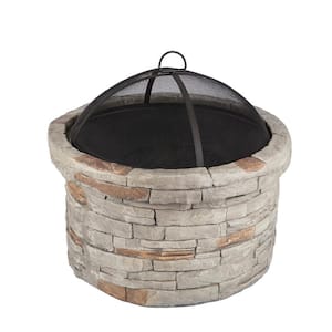 Outdoor Stone Magnesium Oxide Fire Pit in Cement Grey