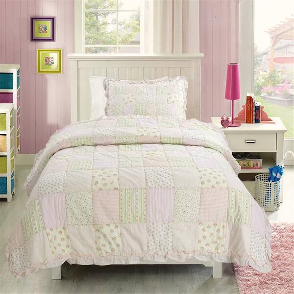Pink Cotton Twin Quilt Bedding Set, Hot Pink Twin Bed Set