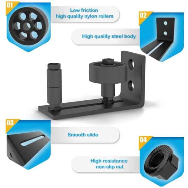 Black Adjustable Sliding Barn Door Floor Guide with 8 Setup Options