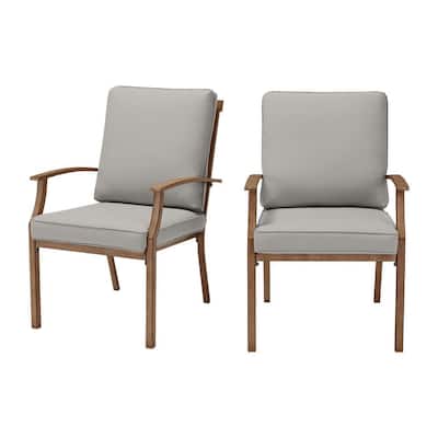 Geneva Brown Wicker Outdoor Patio Stationary Dining Chair with CushionGuard Stone Gray Cushions (2-Pack)