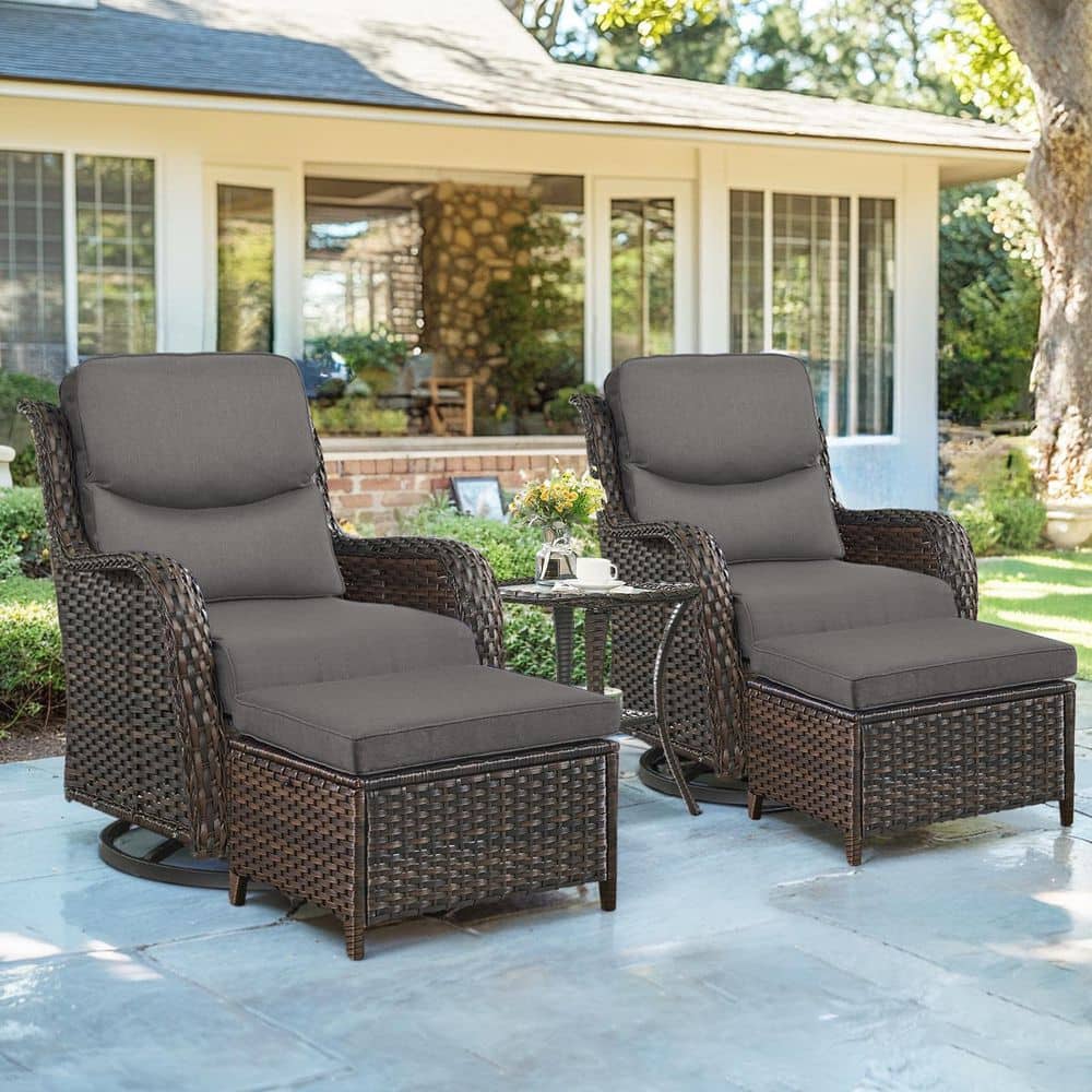 Opohoro Crescent Brown 5-Piece Wicker Swivel Rocker Patio