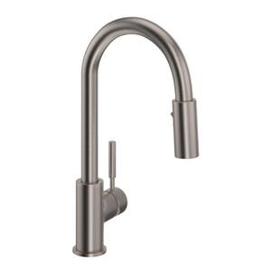 Lux Single Handle Pull Down Sprayer Kitchen Faucet with Secure Docking in Satin Nickel