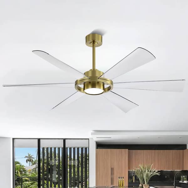 60 in. (5 ft.) 6-Plywood Gold Ceiling Fan with Transparent Blades Indoor LED Ceiling Fan with Remote Down-Rod Mount