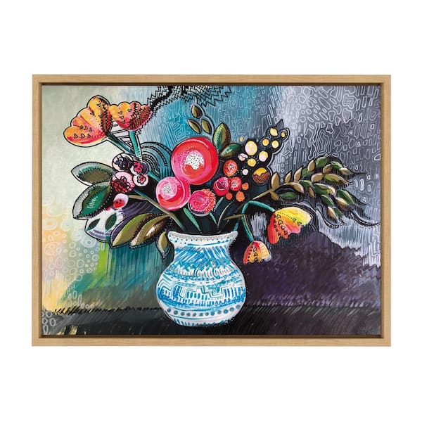 Kate and Laurel Sylvie Whimsy Still Life by Sara Annapolen Framed Canvas Flowers Art Print 24 in. x 18 in.