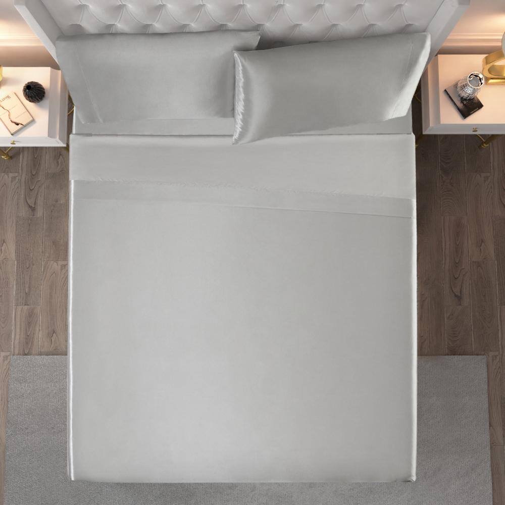 Twin XL Smoke Gray Satin Deep Pocket Sheet Set